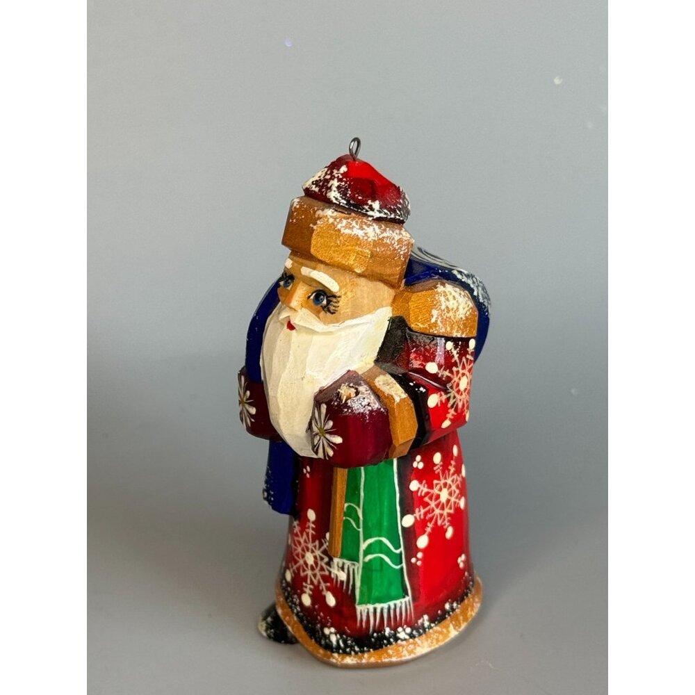 Mini Russian Ded Moroz Santa Ornament Hand Painted Wood Signed 3" - Picture 8 of 8